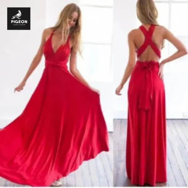 Sexy Women Multiway Wrap Convertible Boho Maxi Club Red Dress | Bandage Long Dress for Party & Bridesmaids