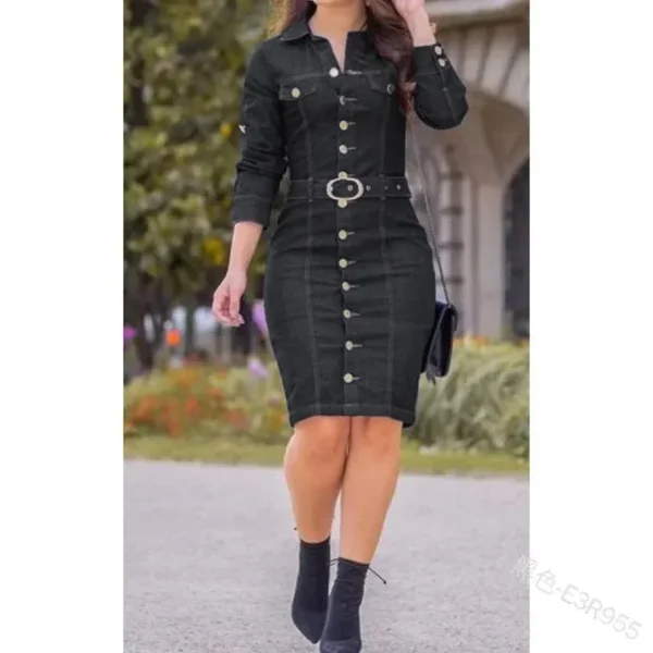 Women’s Denim Mini Dress – Long Sleeve, High Waist, and Slim Bodycon Fit - Image 4