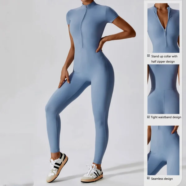 Winter Autumn Women's One-Piece Yoga Jumpsuit – Long-Sleeved Warm Ski Overalls, High Elastic Cycling Bodysuit - Image 4