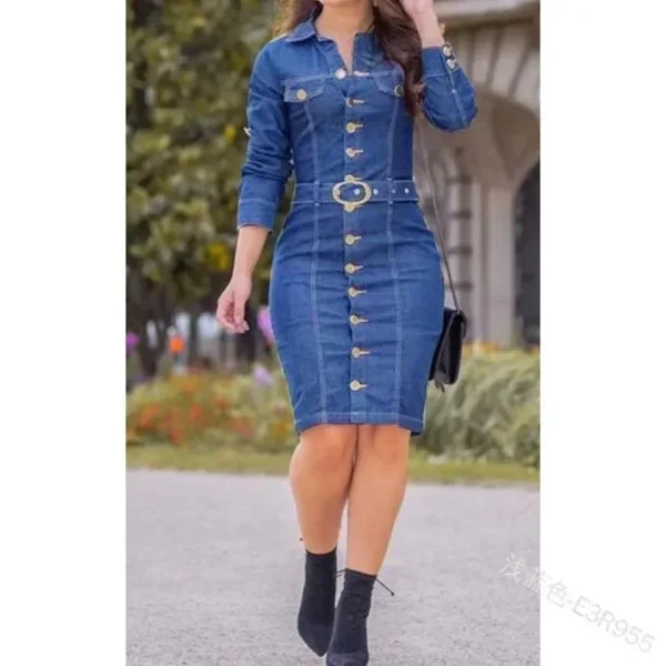 Women’s Denim Mini Dress – Long Sleeve, High Waist, and Slim Bodycon Fit - Image 2
