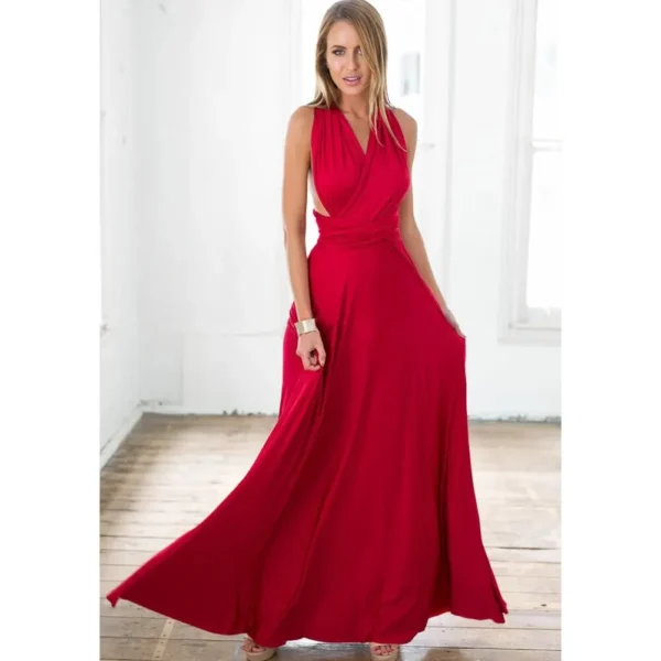 Sexy Women Multiway Wrap Convertible Boho Maxi Club Red Dress | Bandage Long Dress for Party & Bridesmaids - Image 2
