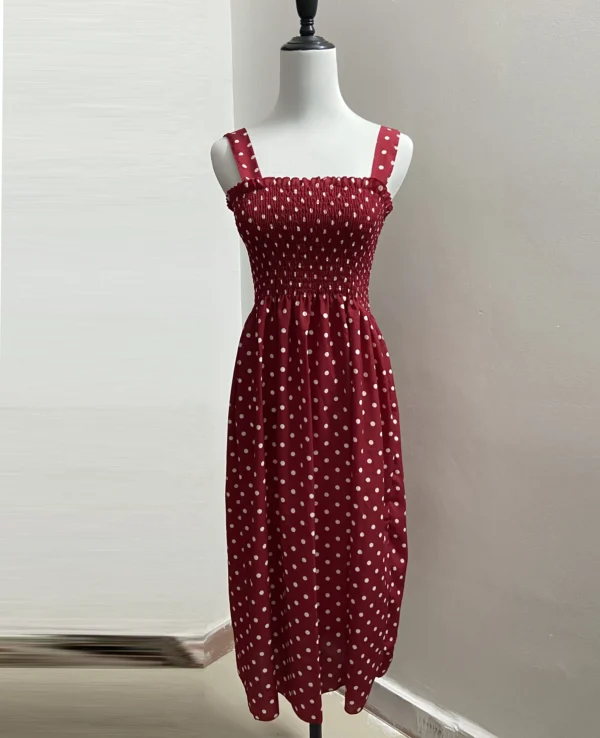 Robe Femme Summer Polka Dot Women's Dress – Elegant Square Neck Sleeveless Chiffon Long Dress - Image 5