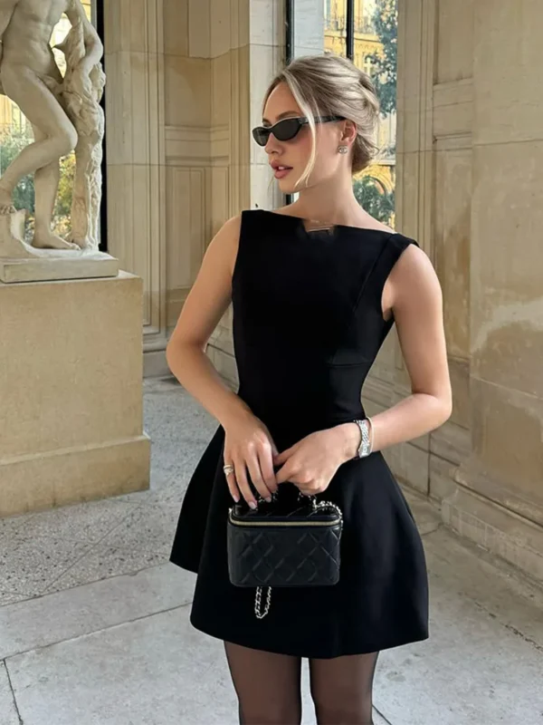 Fashion Solid Round Neck A-line Women Dress | Sexy Sleeveless Backless Mini Dresses | 2025 Chic New Lady Evening Party Club Vestidos - Image 2