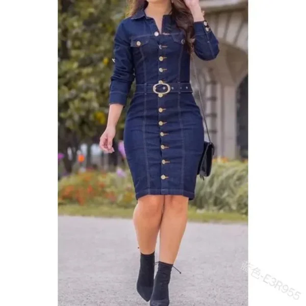 Women’s Denim Mini Dress – Long Sleeve, High Waist, and Slim Bodycon Fit - Image 5
