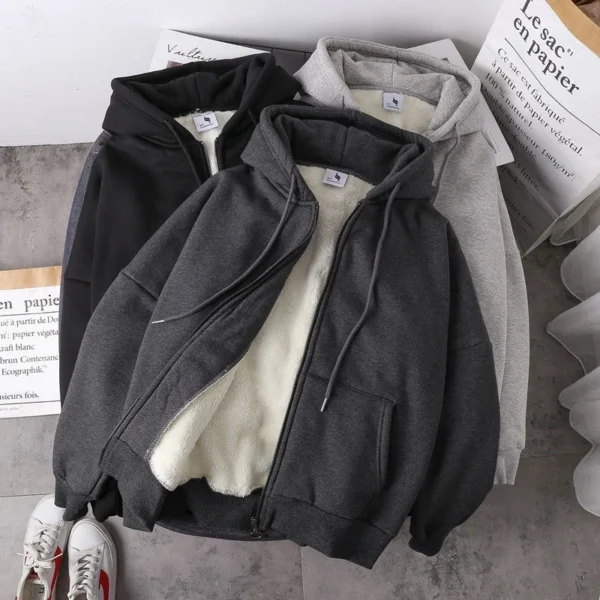 Ready Stock Women’s Velvet Plush Jacket – Warm Winter Hoodie Coat - Image 3
