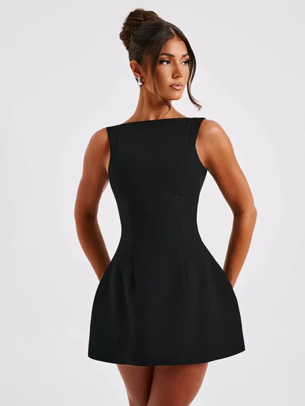 Fashion Solid Round Neck A-line Women Dress | Sexy Sleeveless Backless Mini Dresses | 2025 Chic New Lady Evening Party Club Vestidos - Image 6