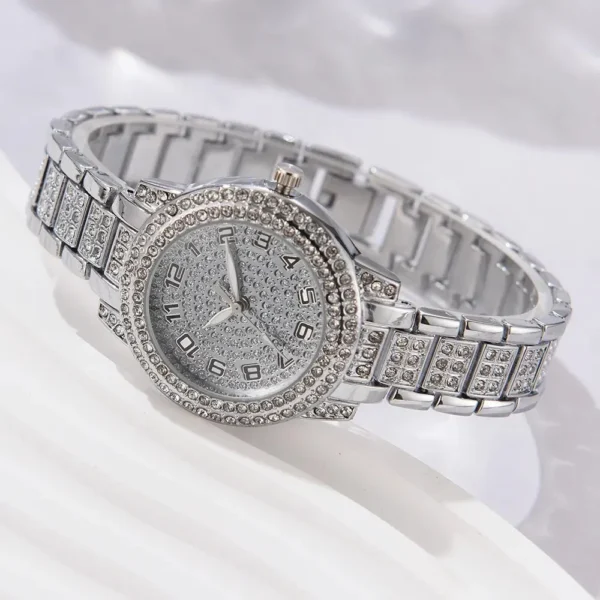 6PCS Women Watch Luxury Elegant Alloy Watch Crystal Wristwatch Set – Quartz Movement, Rhinestone Bracelet, Fashion Accessory for Ladies - Image 6