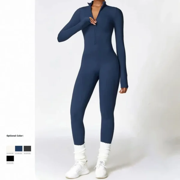 Winter Autumn Women's One-Piece Yoga Jumpsuit – Long-Sleeved Warm Ski Overalls, High Elastic Cycling Bodysuit - Image 2
