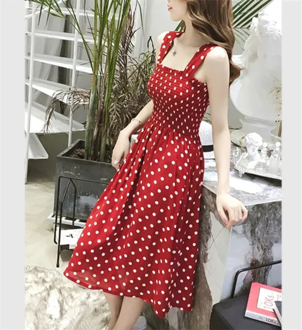 Robe Femme Summer Polka Dot Women's Dress – Elegant Square Neck Sleeveless Chiffon Long Dress - Image 2