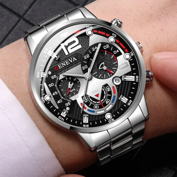 Men’s Fashion Stainless Steel Band Quartz Wristwatch with Calendar - Image 2