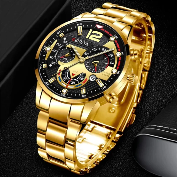 Men’s Fashion Stainless Steel Band Quartz Wristwatch with Calendar - Image 3