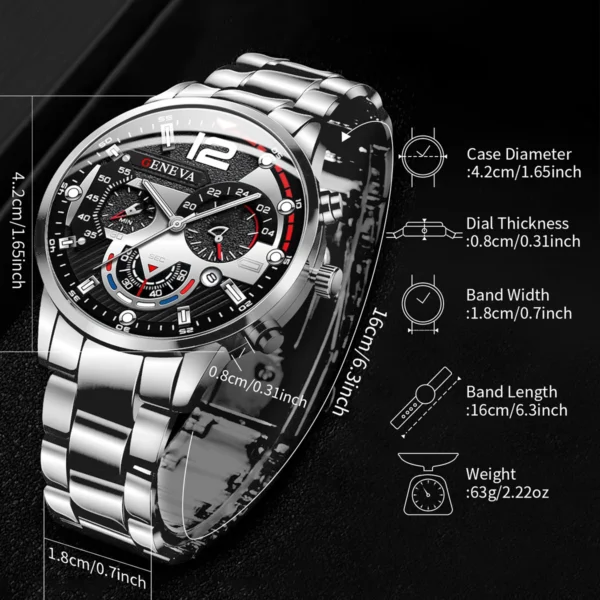 Men’s Fashion Stainless Steel Band Quartz Wristwatch with Calendar - Image 4