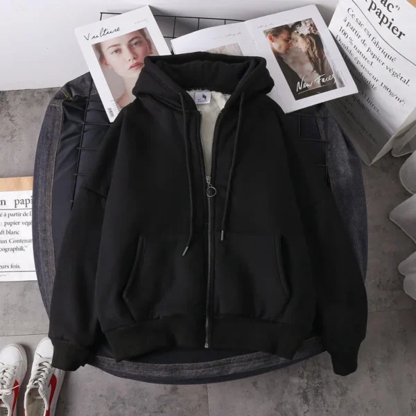 Ready Stock Women’s Velvet Plush Jacket – Warm Winter Hoodie Coat - Image 2